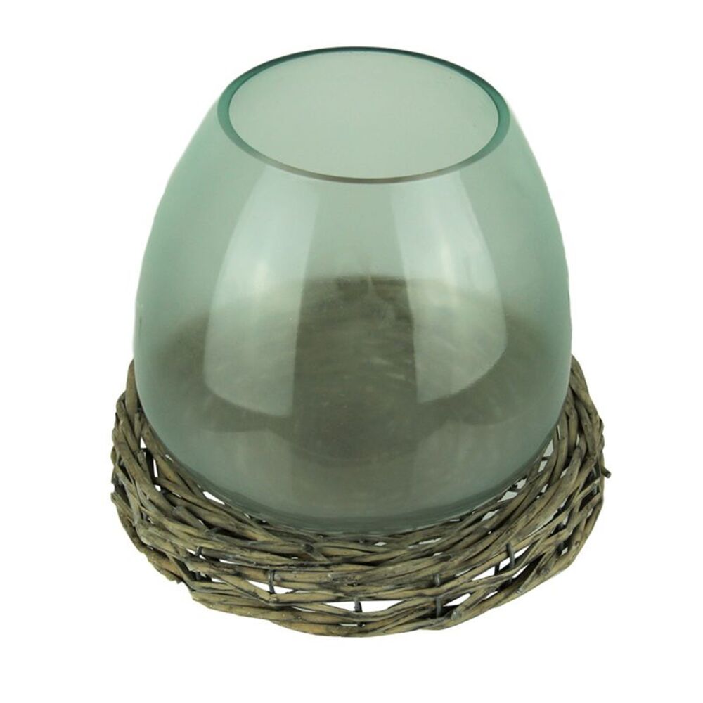 8 Inch Diameter Glass Terrarium Vase With Wicker Base